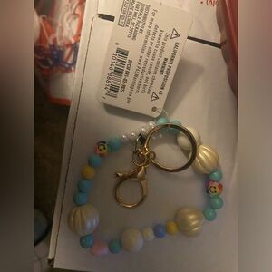 Colorful Beaded Keychain with Gold Accent